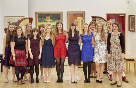 RWCMD Harp students with Catrin Finch & Caryl Thomas 