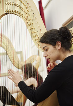 Harp student Ada Ragimov performing at the launch 