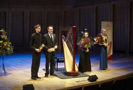The winners of the Lyon & Healy Awards 2013, held at the College, including RWCMD student Llywelyn Jones 