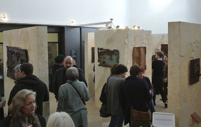 Visitors at the exhibition at the Royal Welsh College. Photo: Laura Hinski 