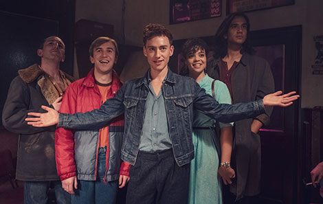 Callum as Colin with his new friends in It's A Sin. Credit: Channel 4